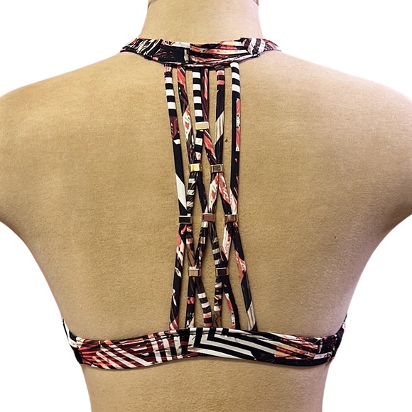 Express Bikini Top Swim Black Abstract Geometric Swimsuit XS New - Picture 3 of 5